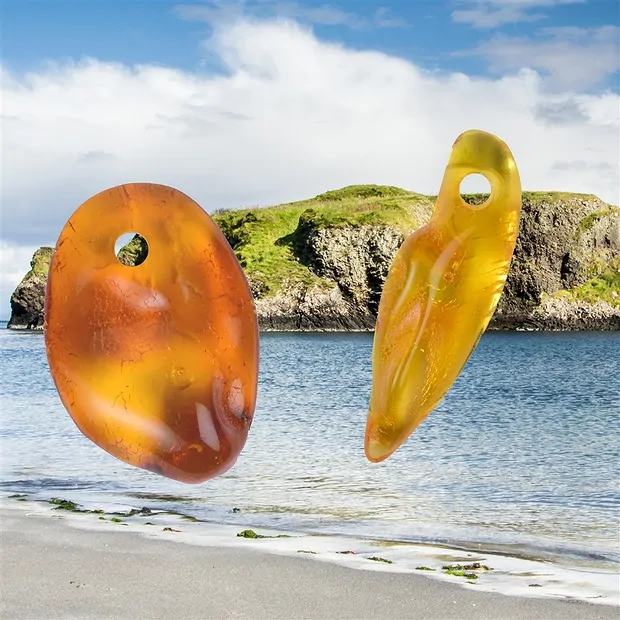 Piedra rodada Ámbar frontal perforado, 2,5 - 3,0cm | Marco Schreier