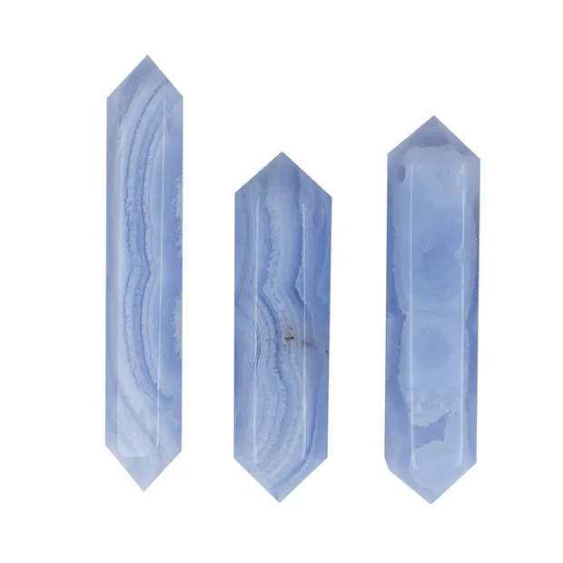 Point polished Blue Lace Agate drilled, 3,5 - 5,5cm | Marco Schreier