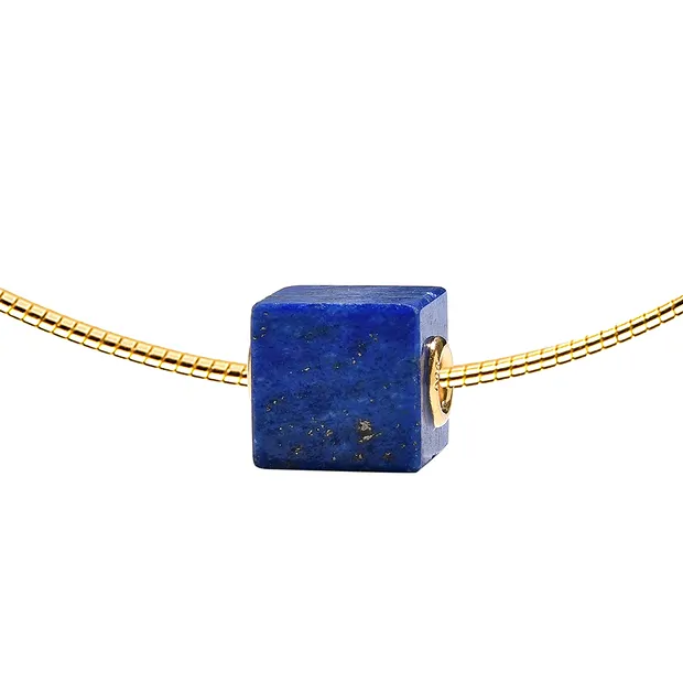 Lapis Lazuli cube, drilled, 1.0 cm, gold-plated caps | Marco Schreier