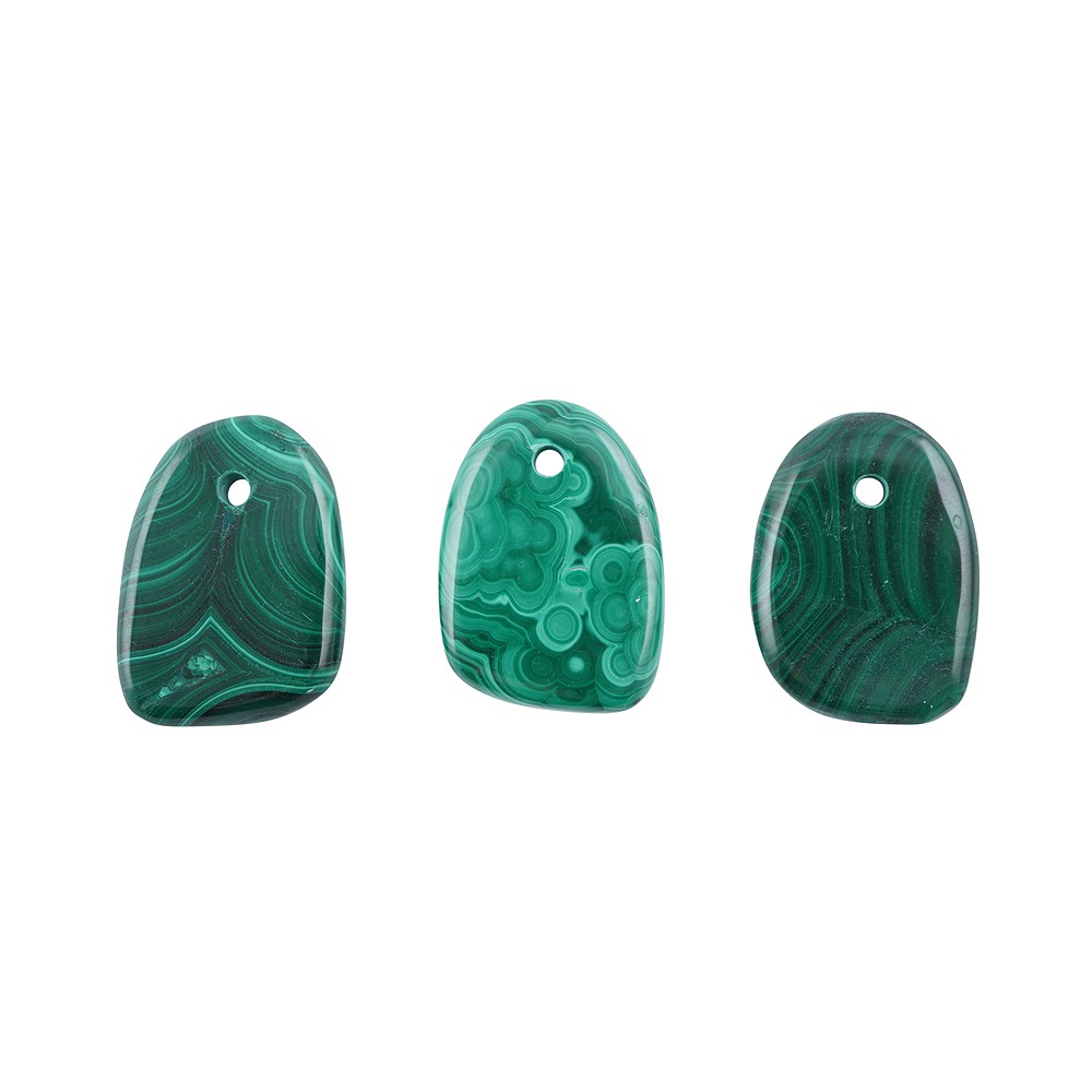 Pierres lisses Malachite (stab.) percée frontale, 3,5 - 4,0cm | Marco Schreier