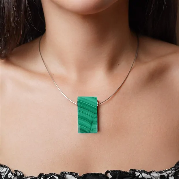 Parallélépipède rectangle Malachite (stab.), percé, 4,0cm, calottes rhodiées | Marco Schreier