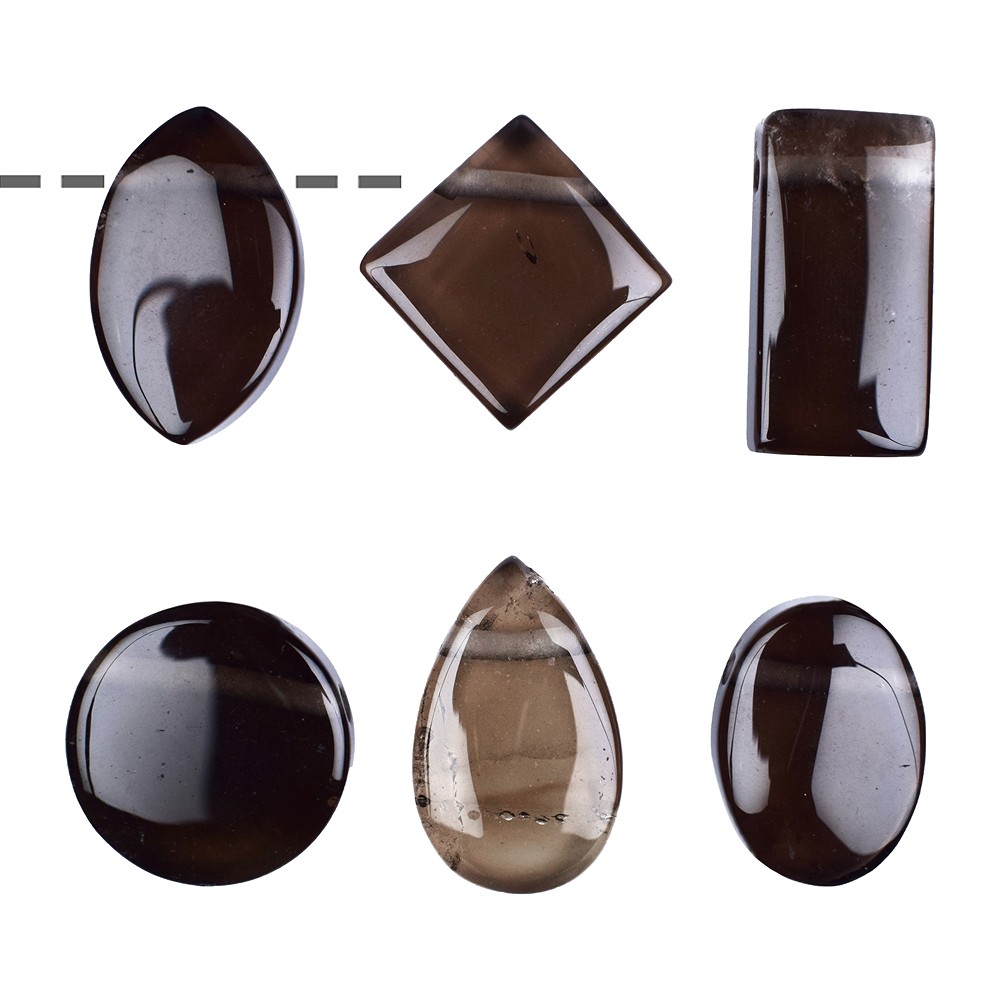 Cabochon set drilled Smoky Quartz (6 pcs./ PU) | gems, healing stones & jewelry