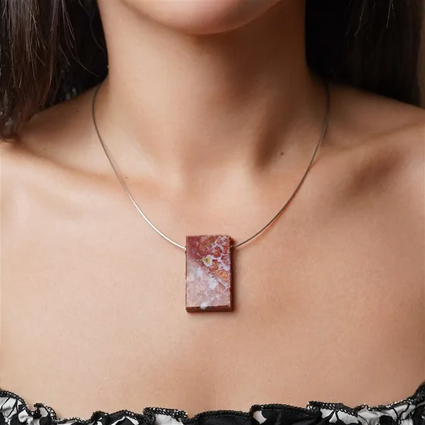 Pierre de taille en jaspe (rouge), percée, 4,0cm, calottes rhodiées | Marco Schreier