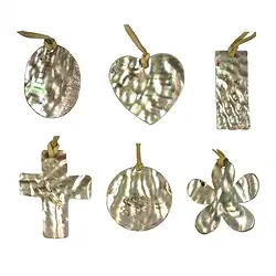 0424496016 Abalone Mother of Pearl shapes on fabric ribbon (12 pcs./ PU) | Marco Schreier