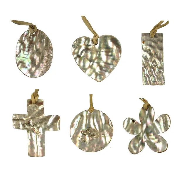 Abalone Mother of Pearl Pendants, Fabric Ribbon (12 pc/PU) | Marco Schreier