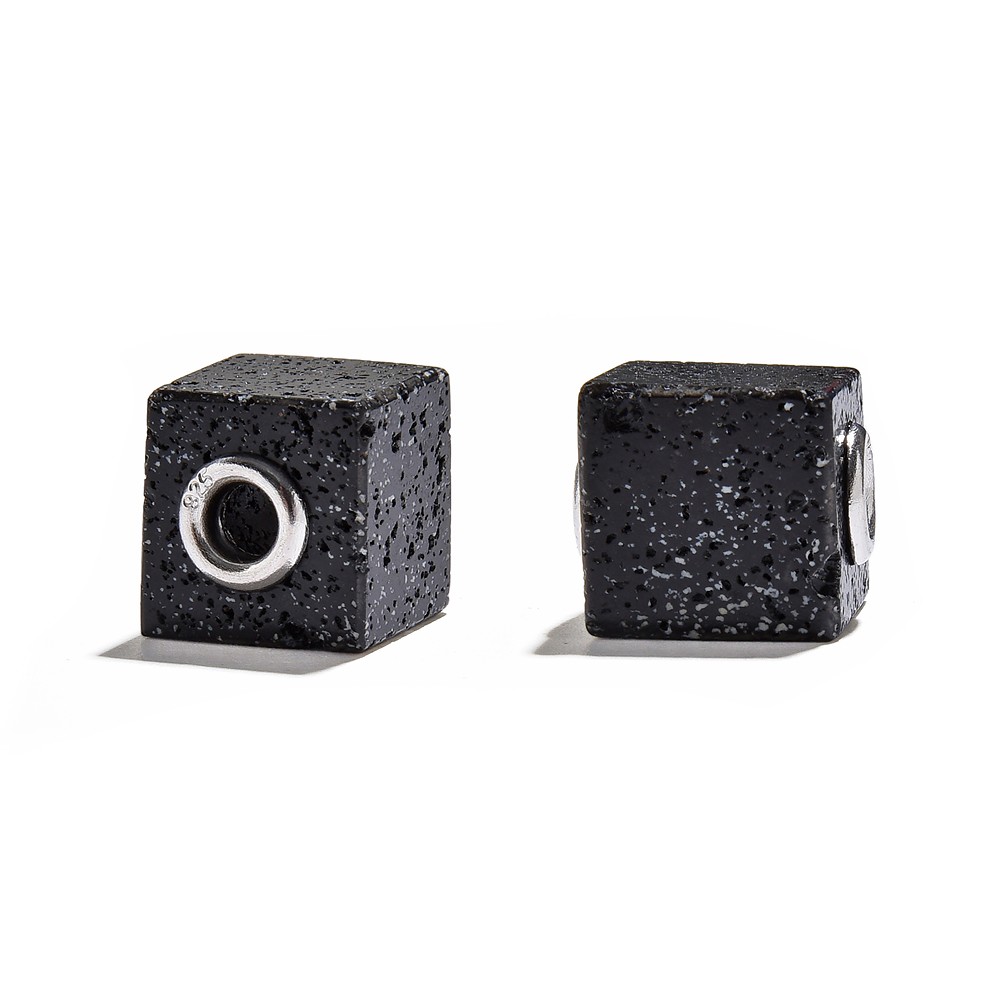 Lava cube, drilled, 1.0 cm, rhodiniert caps | wholesaler gems & healing stones