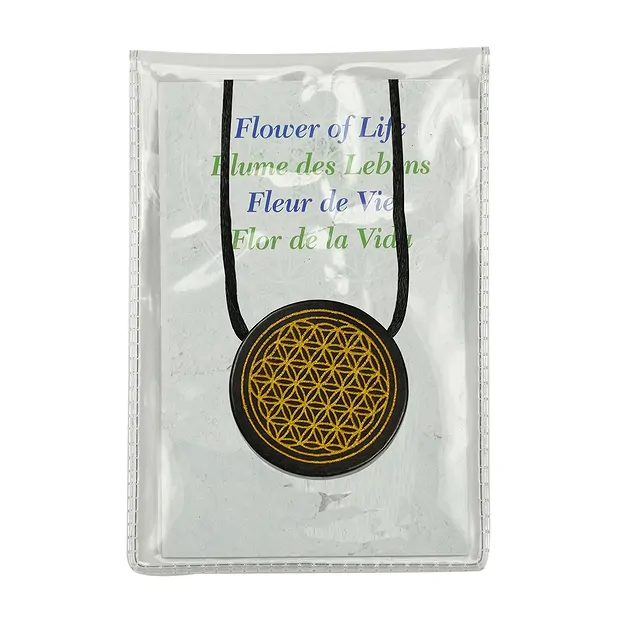 Slab drilled Shungite (stab.) flower of life gold-colored, 3.5cm | Marco Schreier