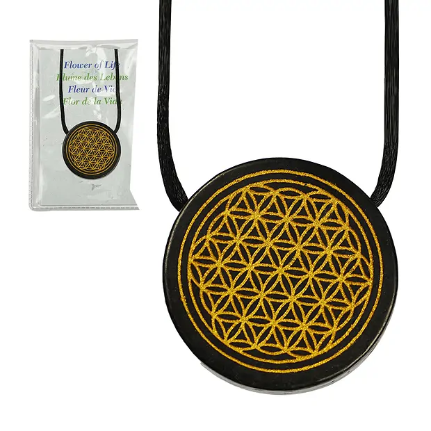 Plaque percée Shungite (stab.) "Fleur de vie" doré, 3,5cm | Marco Schreier