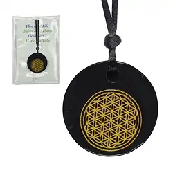 0443291404 Piastre frontali forate in Shungite con "Fiore della vita" color oro, 3,5 cm | Marco Schreier