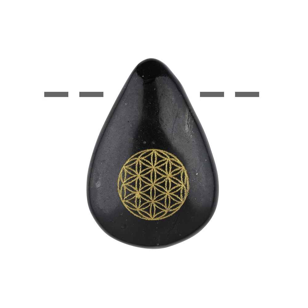 Goutte de Shungite (stab.) percée, Fleur de vie, 3,5cm | Marco Schreier
