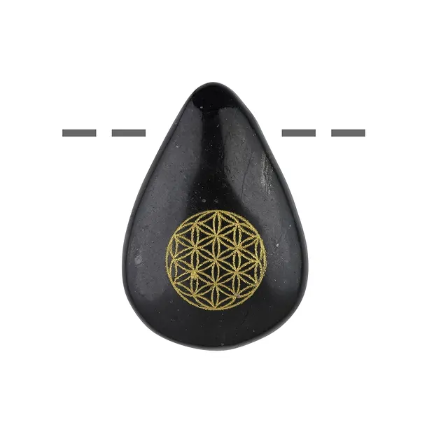 Goutte de Shungite (stab.) percée, Fleur de vie, 3,5cm | Marco Schreier