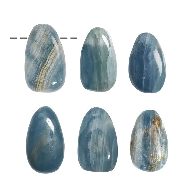 Trommelstein Aragonit (blau) gebohrt, 3,0 - 3,5cm | Marco Schreier