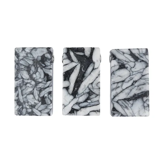 Parallélépipède rectangle de pinolite, percé, 4,0cm, capuchons rhodiés | Marco Schreier