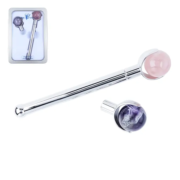 Chi Massage Roller Set Amethyst / Rose Quartz | wholesaler gems & healing stones