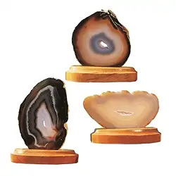 0500104010 Achatscheiben mit Holzständer (10 St./VE) | GH Edelsteine, Heilsteine & Schmuck