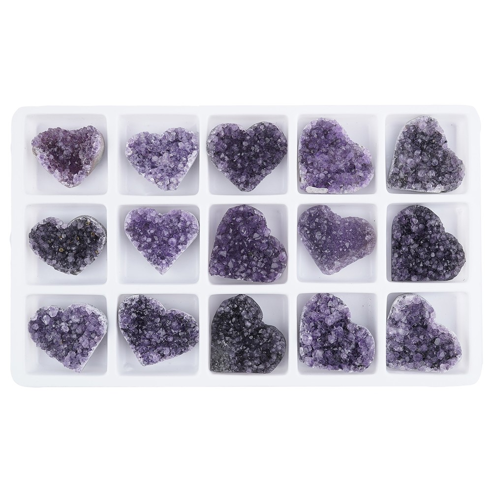 Heart Amethyst Druzy B, 3,0cm (15 pcs./ PU) | wholesaler gems & healing stones