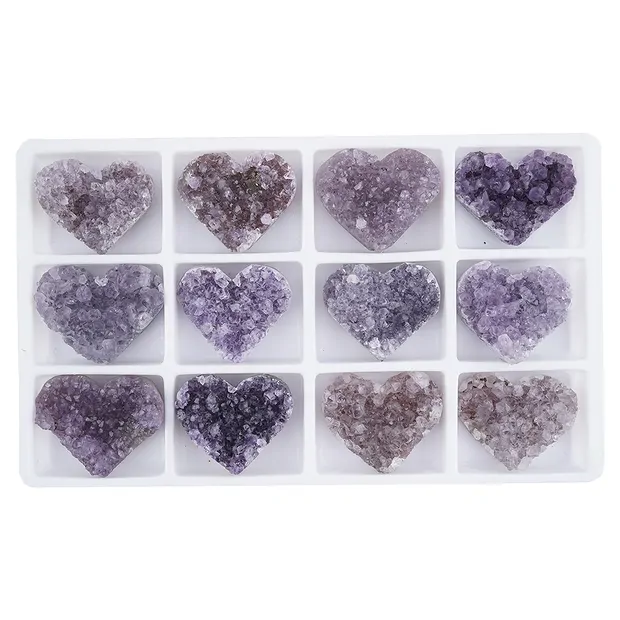 Cuore Ametista Druzy C, 4,0cm (12 pz./ UC) | grossista gemme e pietre curative