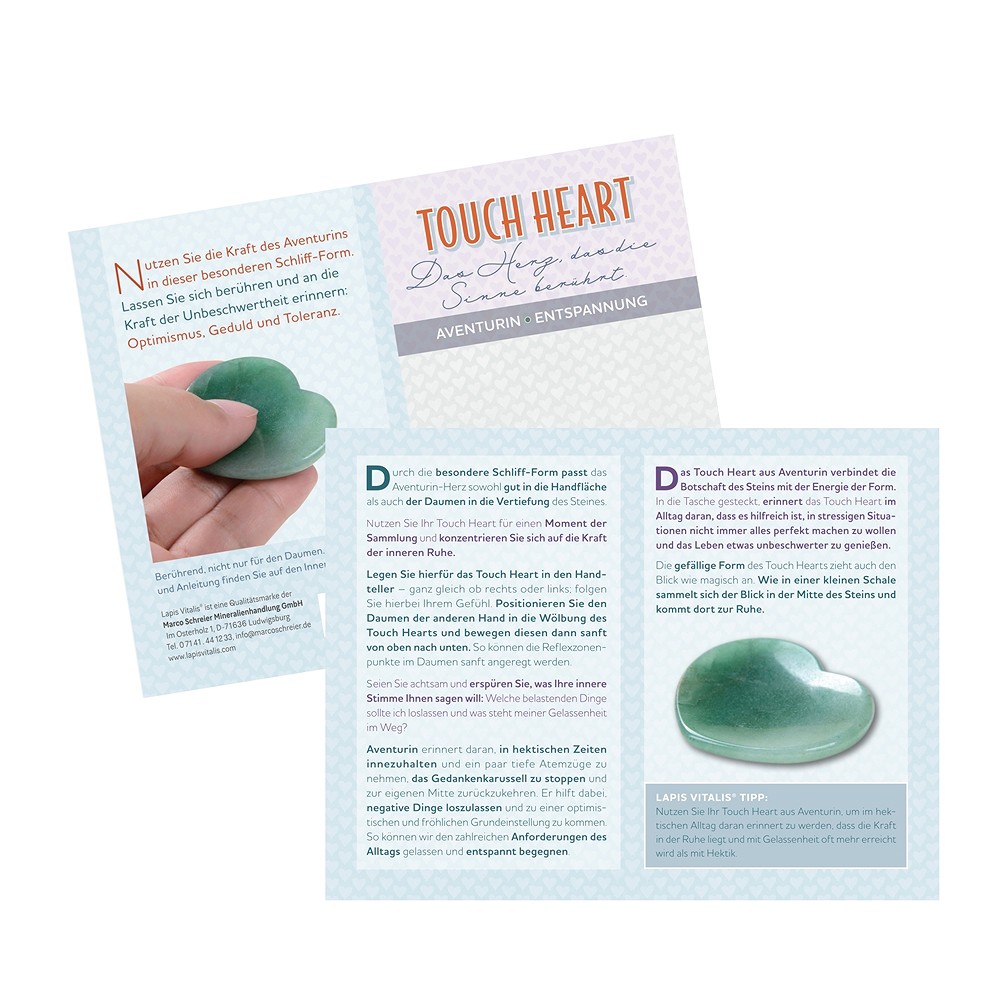 Touch Heart Aventurine with insert in pouch | wholesaler gems & healing stones