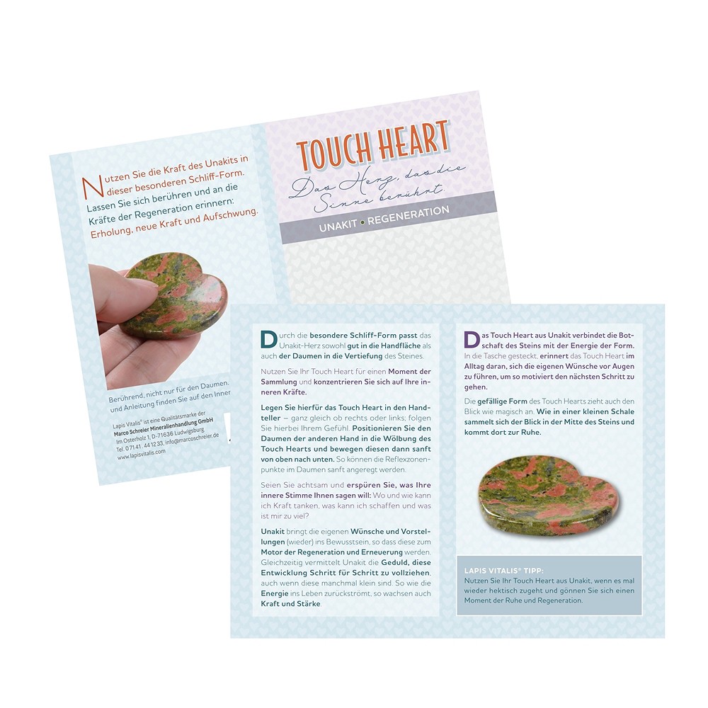 Touch Heart Unakite with insert in pouch | wholesaler gems & healing stones