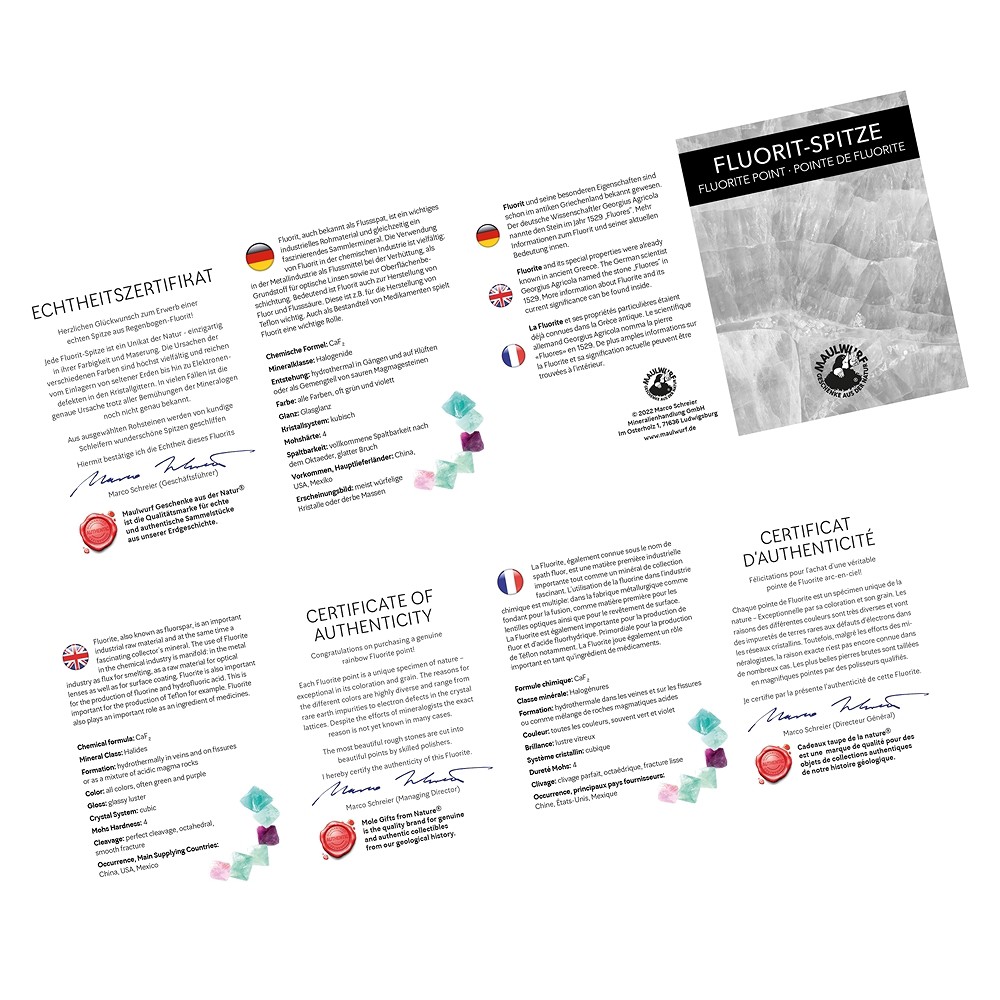 Spitze Fluorit, 4,0cm, mit Beileger in Pouch | Edelsteine, Heilsteine & Schmuck
