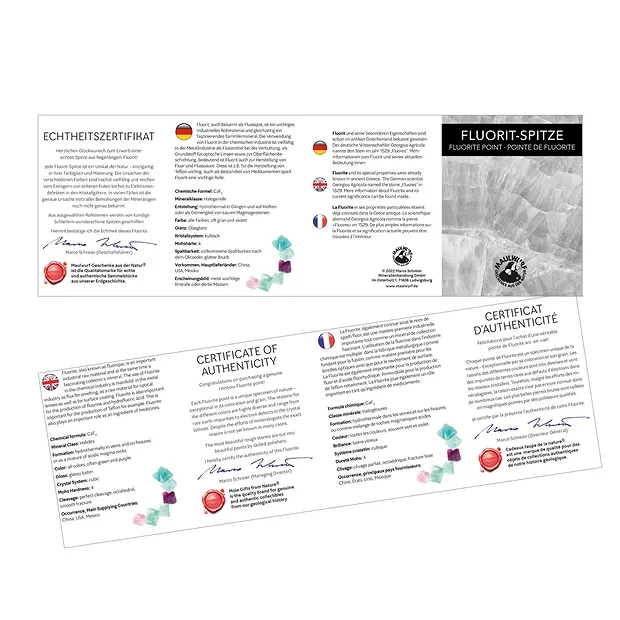 Punta de fluorita, 6,0 cm, con inserto en bolsa | Marco Schreier