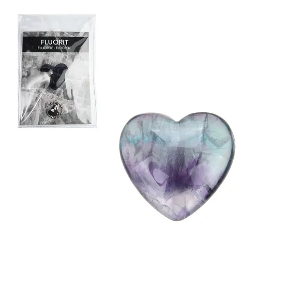 Heart, fluorite, 3.0cm, with insert in pouch | wholesaler gems & healing stones