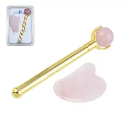 0513312056 Chi Massage Roller with Gua Sha Rose Quartz | wholesaler gems & healing stones