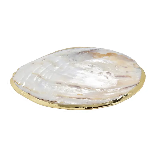 Mussel shell Mother of Pearl (white), 12 x 10cm, gold rim | Marco Schreier