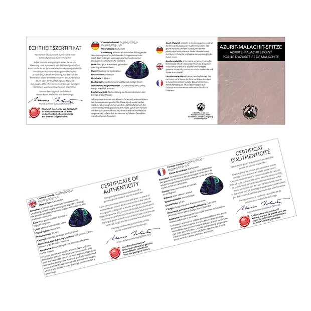 Spitze poliert Azurit-Malachit, 4,0 - 4,5cm, mit Beileger in Pouch | Marco Schreier