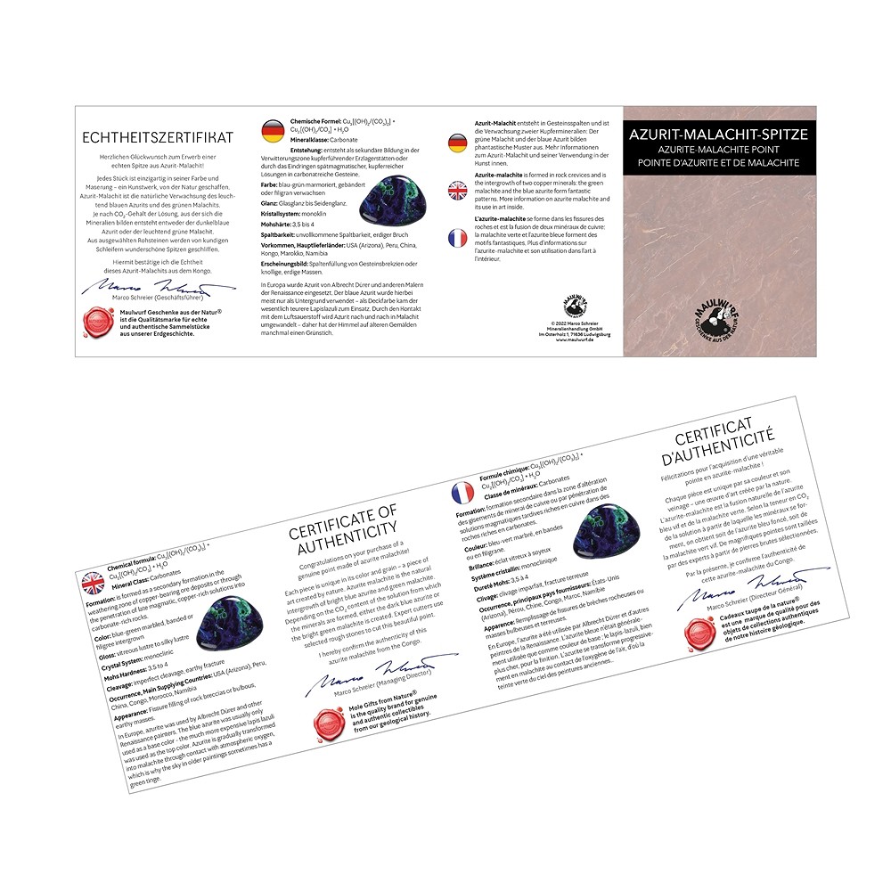 Point polished Azurite Malachite, 4.5 - 5.0cm, with insert in pouch | Marco Schreier