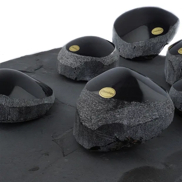 One side polished pieces Obsidian (gold luster), 6- 9cm (12 pcs/PU) | Marco Schreier