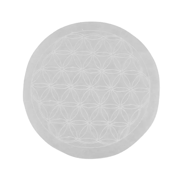 Disco di selenite "Fiore della vita", 10 cm | grossista gemme e pietre curative