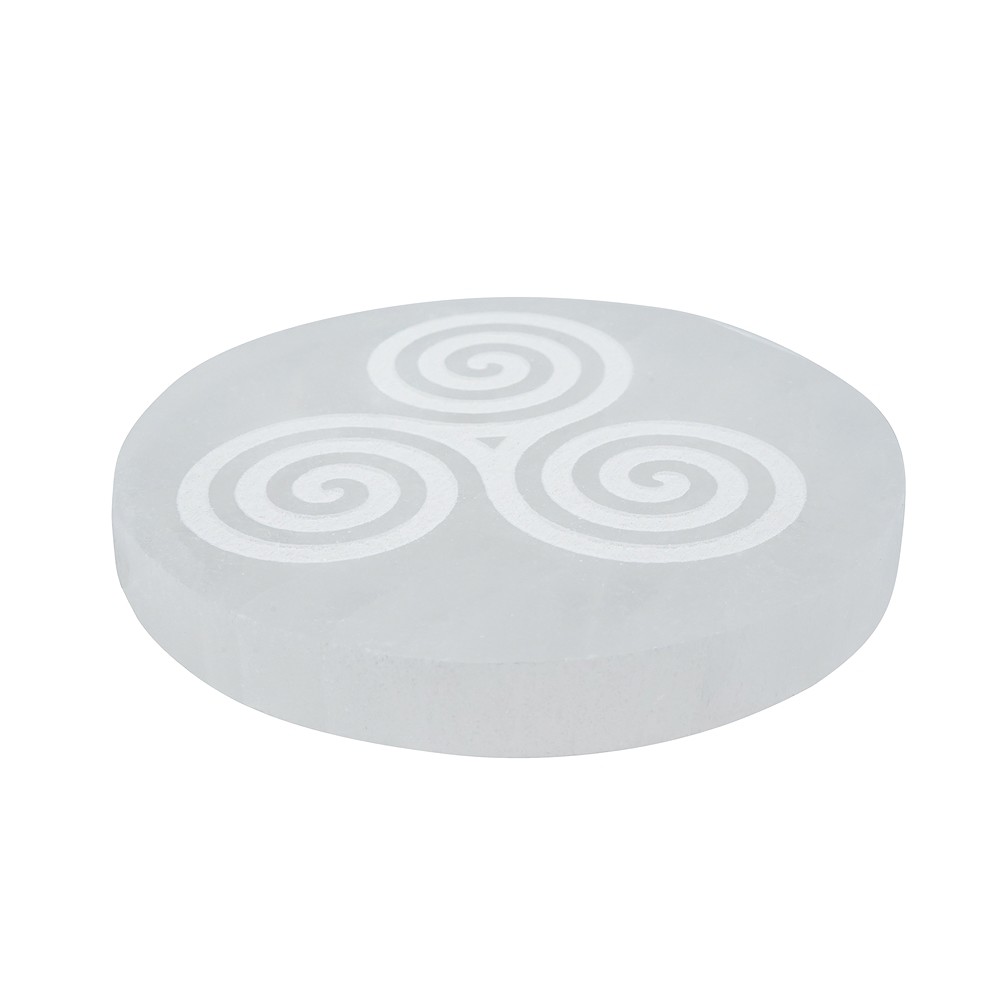 Scheibe Selenit "Triskel", 10cm | Großhändler Edelsteine, Heilsteine & Schmuck