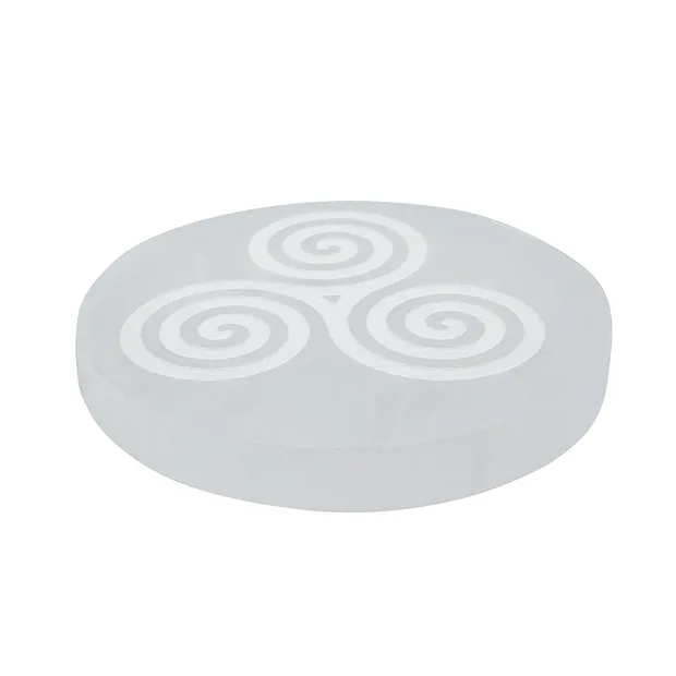 Scheibe Selenit "Triskel", 10cm | Großhändler Edelsteine, Heilsteine & Schmuck