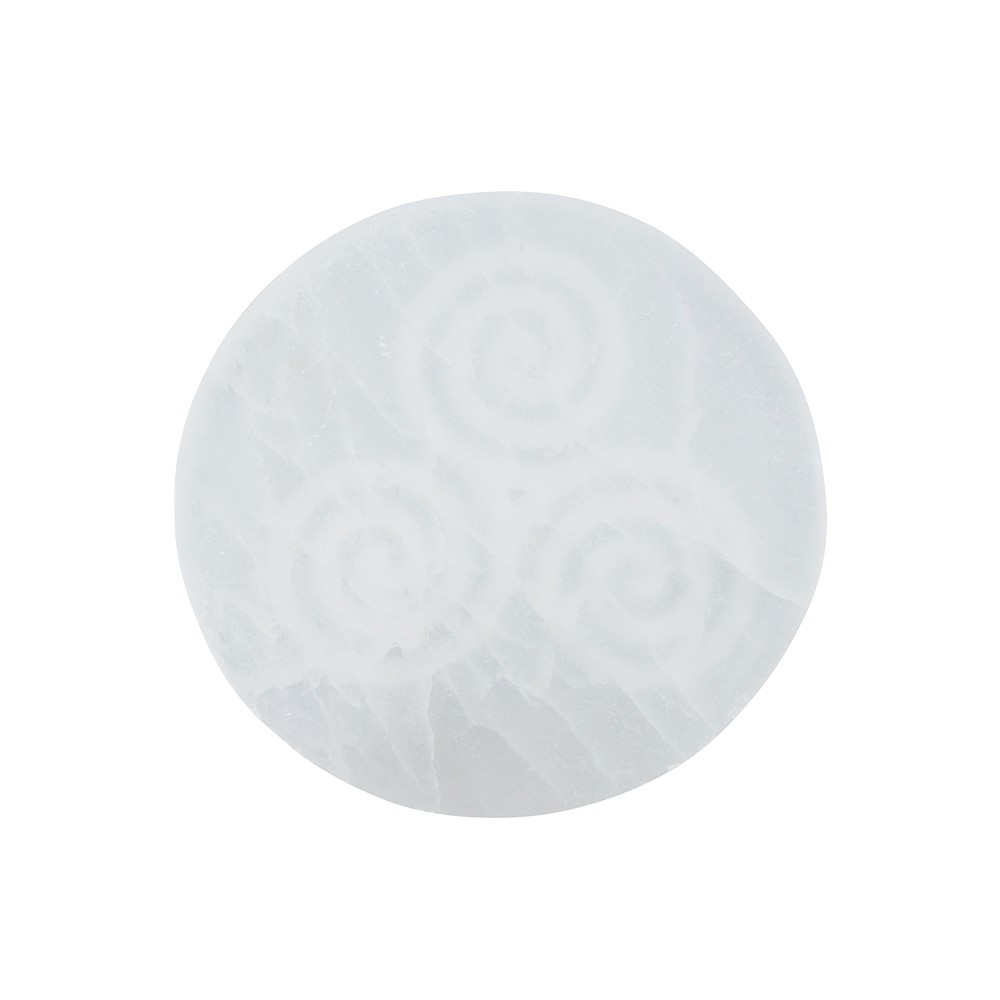 Scheibe Selenit "Triskel", 10cm | Großhändler Edelsteine, Heilsteine & Schmuck