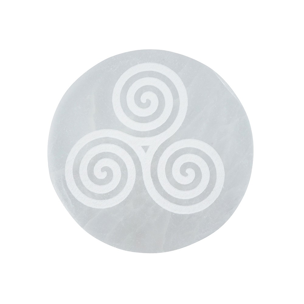 Scheibe Selenit "Triskel", 10cm | Großhändler Edelsteine, Heilsteine & Schmuck