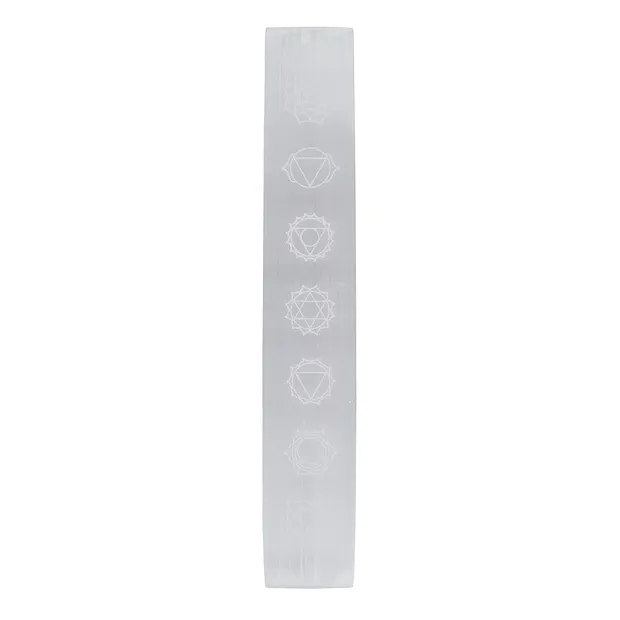 Varilla de selenita con símbolos de los chakras, 20 cm | Marco Schreier