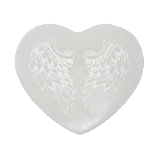 Cuore, selenite, 10,0 cm, incisione alare | grossista gemme e pietre curative