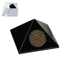 0543203610 Pyramide Shungite (stab.) 06cm, avec "Fleur de vie", en boîte cadeau | Marco Schreier