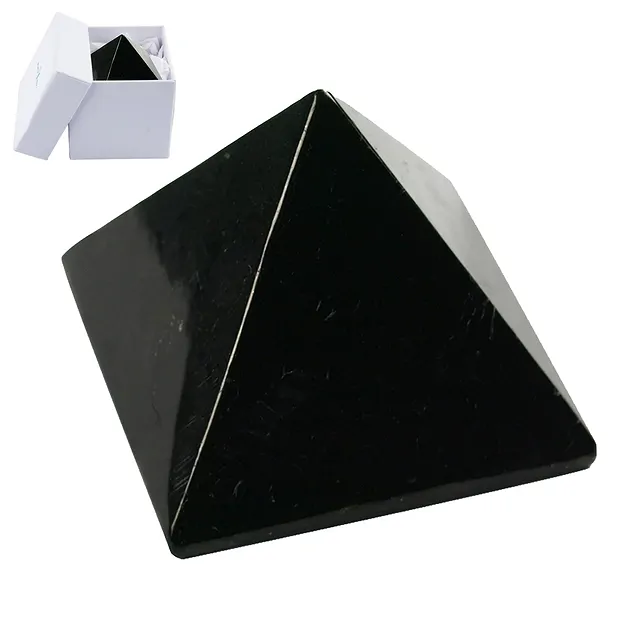 Pyramid Shungite (stab.), 08cm, in gift box | wholesaler gems & healing stones