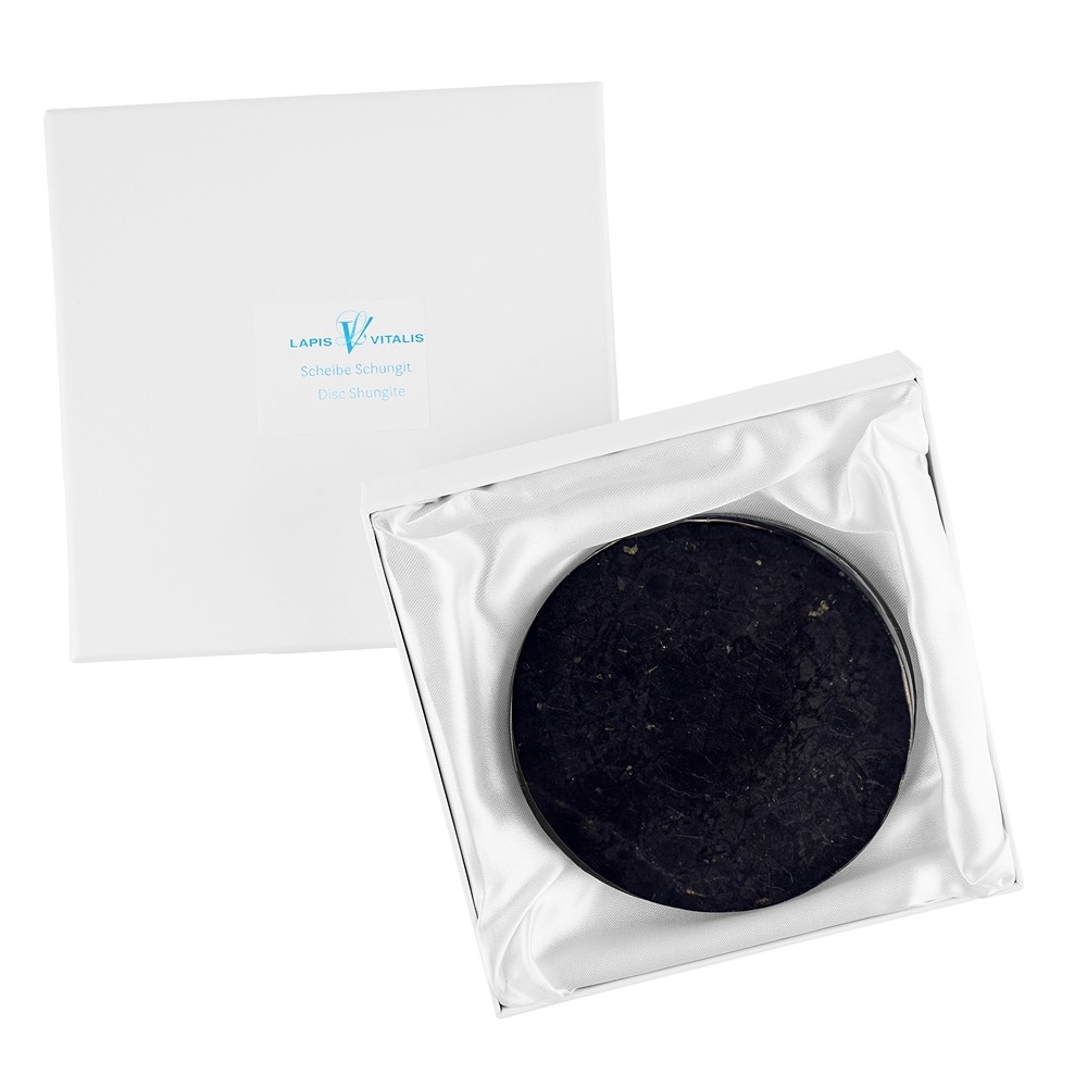 Disco di Shungite in confezione regalo, 09cm | grossista gemme e pietre curative