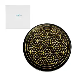 0543204009 Shungite disc "Flower of Life" gold-colored, 9cm, in gift box | Marco Schreier