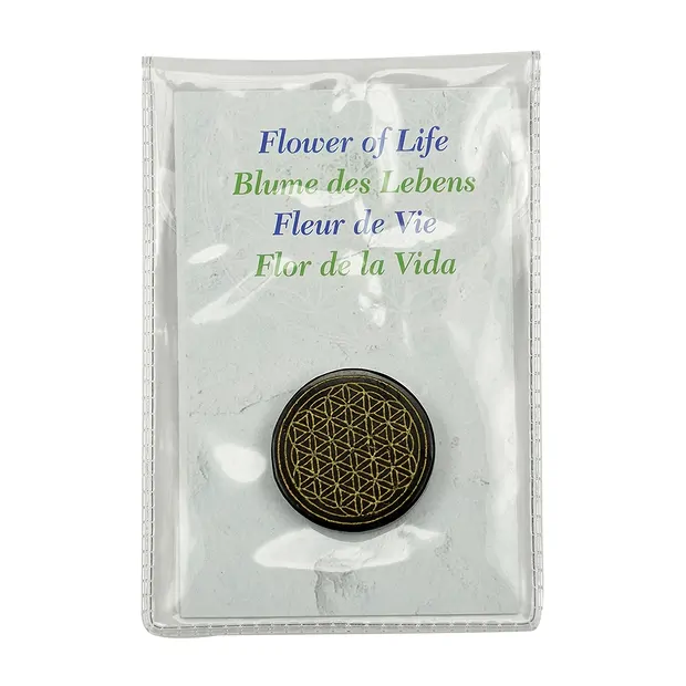 Shungite slice "Flower of Life" gold-colored, 3.5 cm, in pouch | Marco Schreier