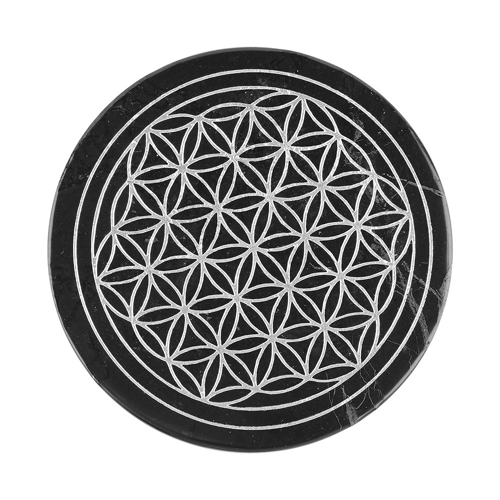 Disque Shungite "Fleur de vie" argenté, 9cm, en boîte cadeau | Marco Schreier