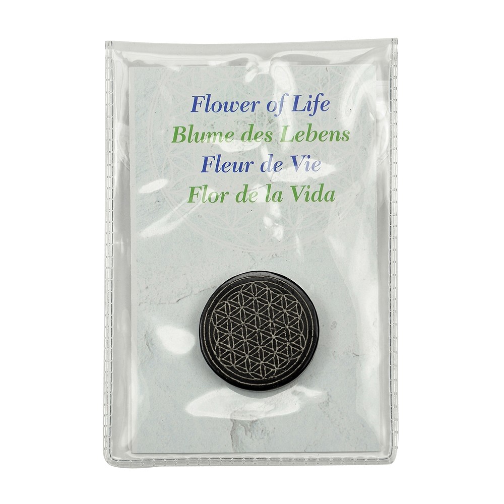Shungite disc "Flower of Life" silver-colored, 3.5cm, in pouch | Marco Schreier
