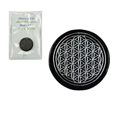 0543204012 Shungite disc "Flower of Life" silver-colored, 3.5cm, in pouch | Marco Schreier