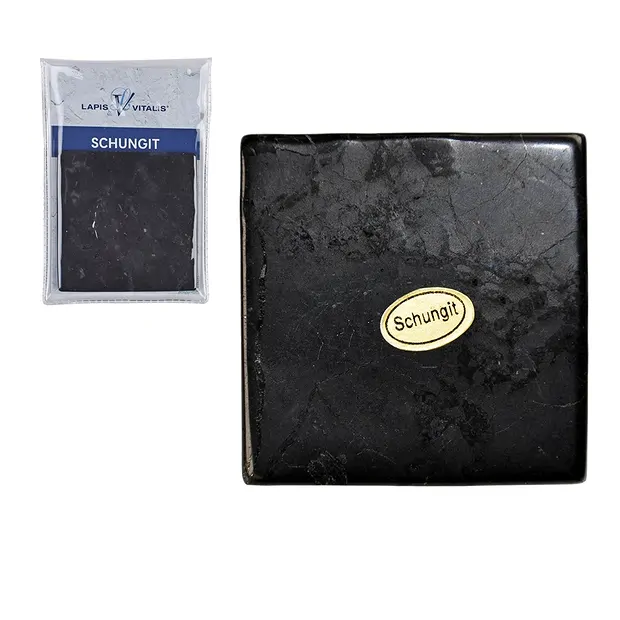 Piastre di Shungite, 07 x 07 cm, in astuccio | grossista gemme e pietre curative
