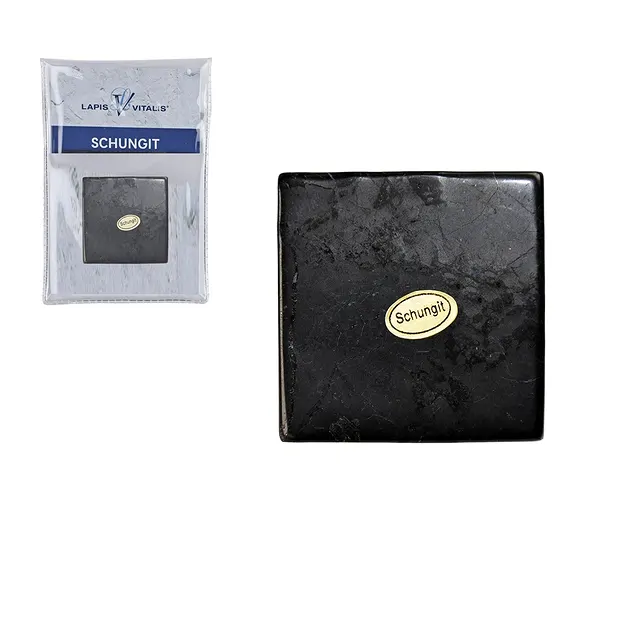 Platte Schungit, 04 x 04cm, in Pouch | Schreier Edelsteine, Heilsteine & Schmuck