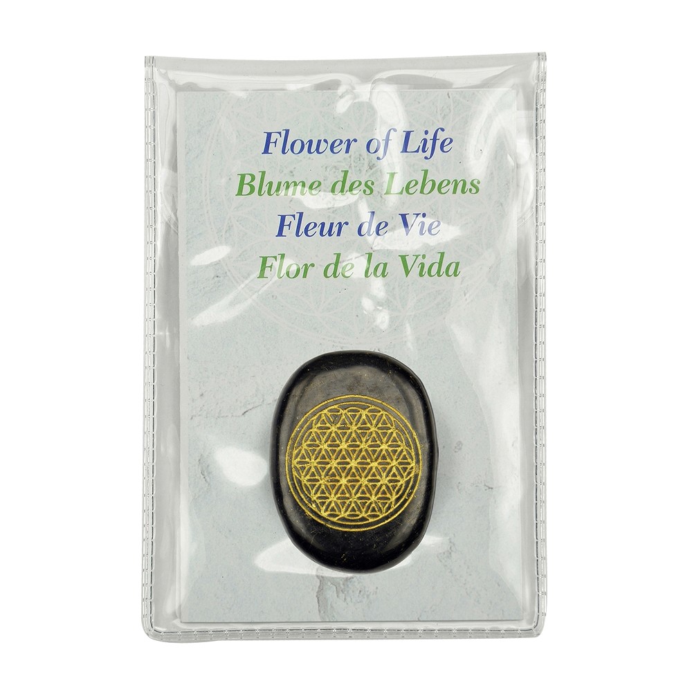 Disco de Shungita "Flor de la vida" dorado, 4,0 cm, en bolsita | Marco Schreier