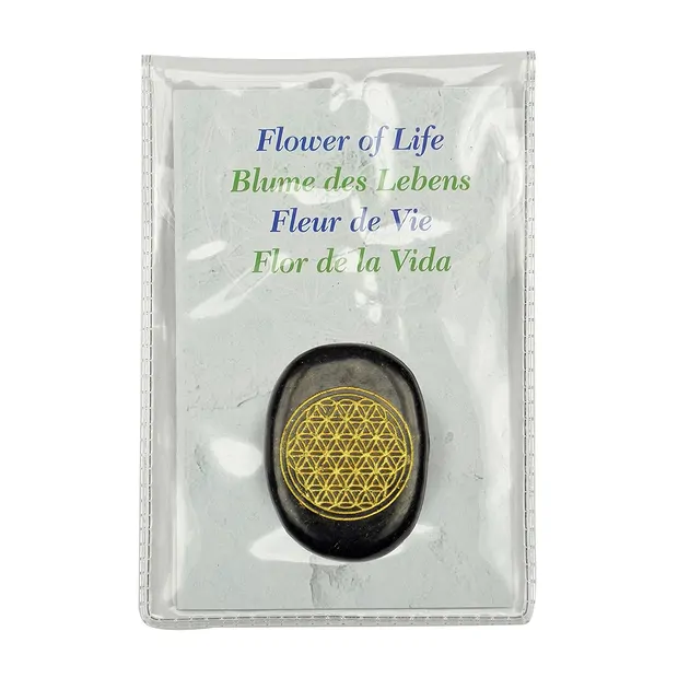 Shungite slice (stab.) "Flower of Life" gold, 4.0cm, pouch | Marco Schreier